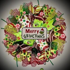Grinch Christmas wreath XL 22 inch handmade grinch decorations Whoville